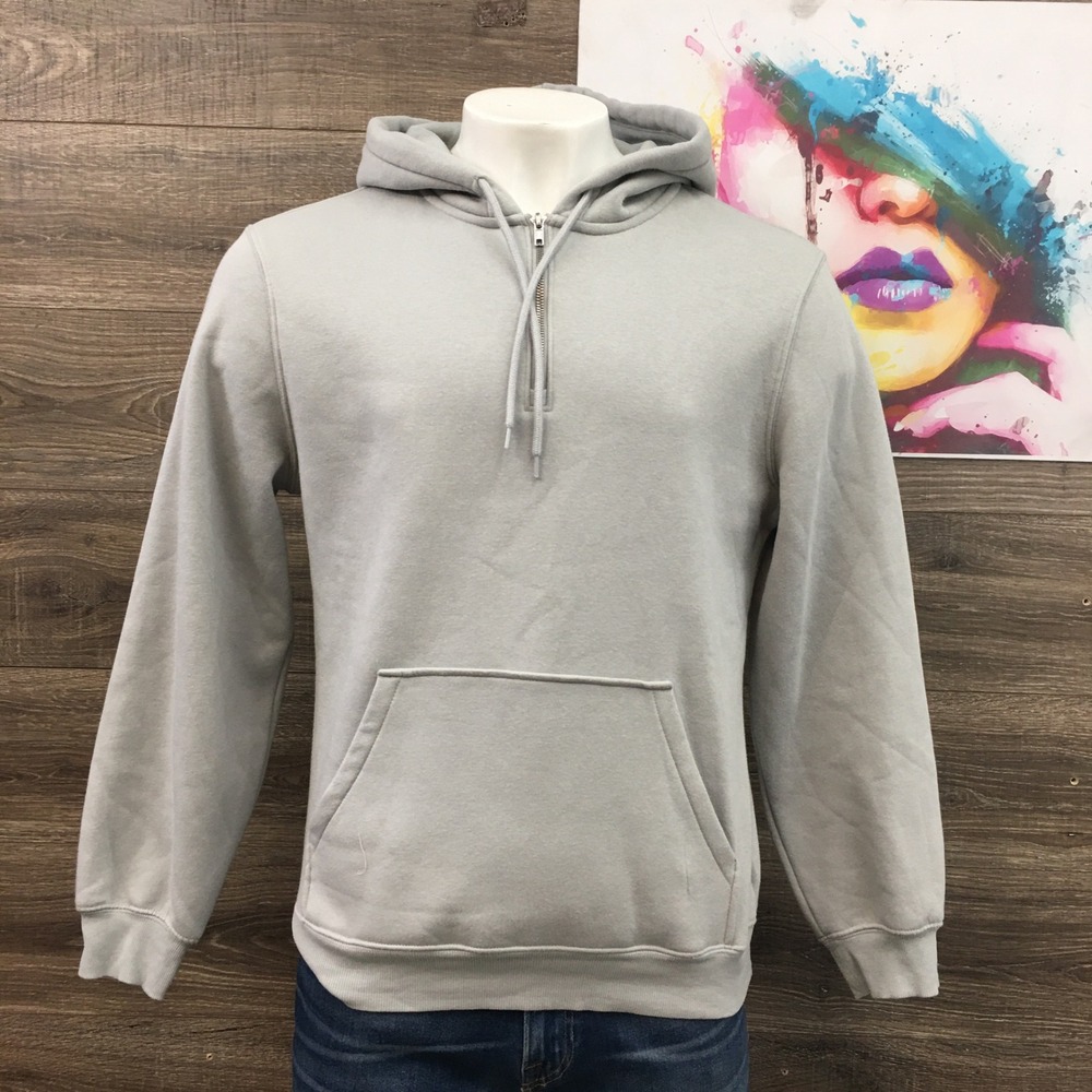 H&M Mens Relaxed Fit Quarter Zip Hoodie Gray Casual Comfy Athleisure Large‎